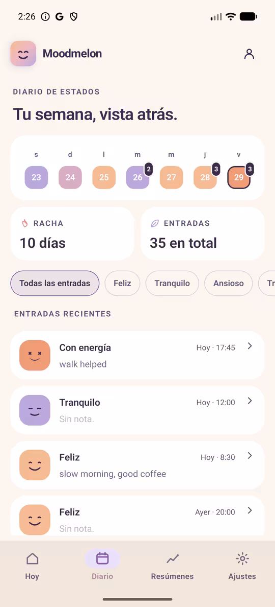 Pantalla de estadísticas