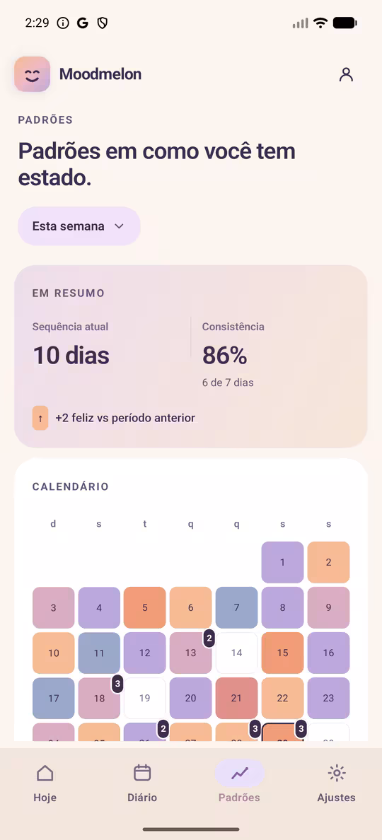 Tela de histórico